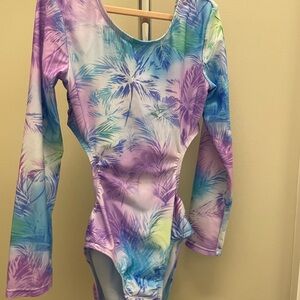 Colorful Palm Print Long Sleeve girls one piece